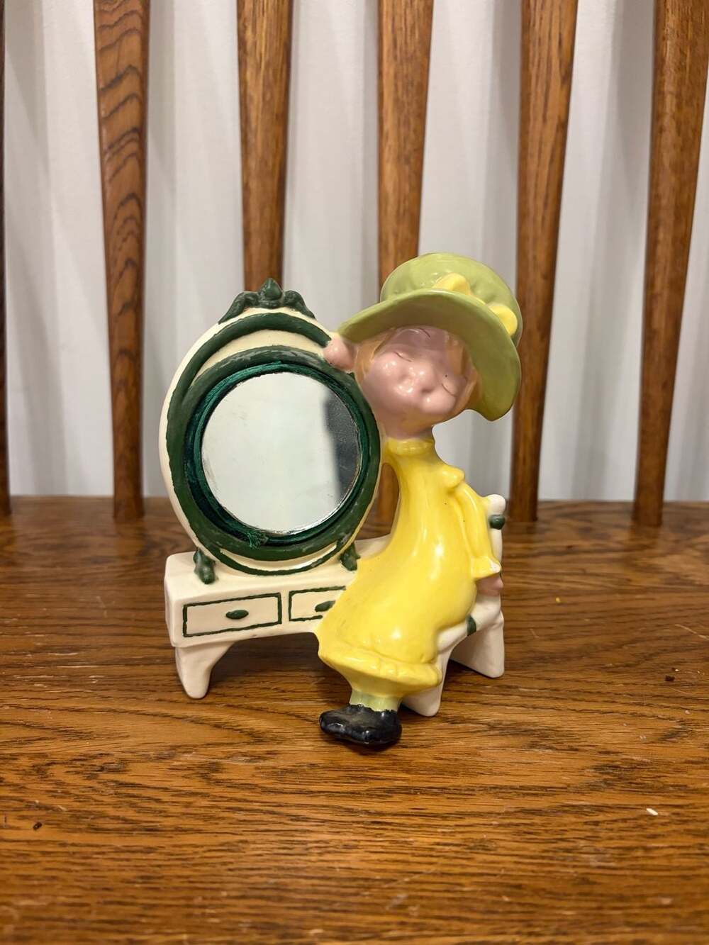 Vintage Ceramic Girl Figurine with Vanity Mirror